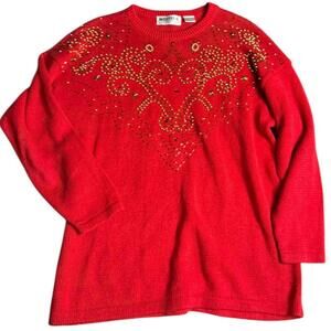 WESTERN CONNECTION RED STUDDED SWEATER RAMIE COTTON L